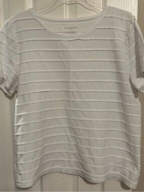 Talbots White Short Sleeve Textured Stripe Top